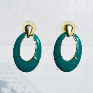 Teal Dangle Loop Stud Earrings